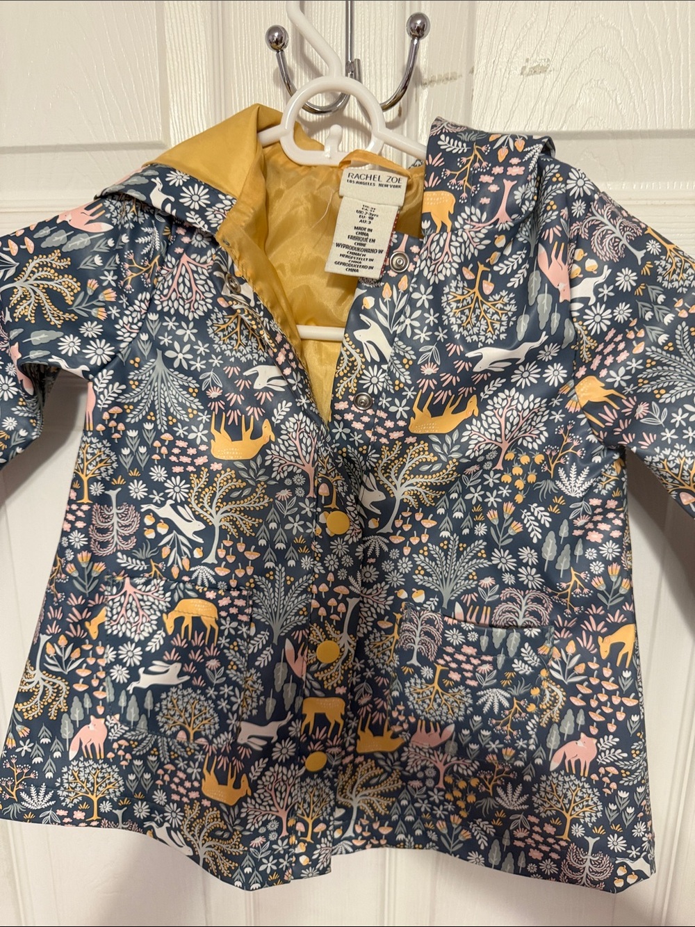 Rachel Zoe Navy Floral & Mustard Lined Kids Raincoat